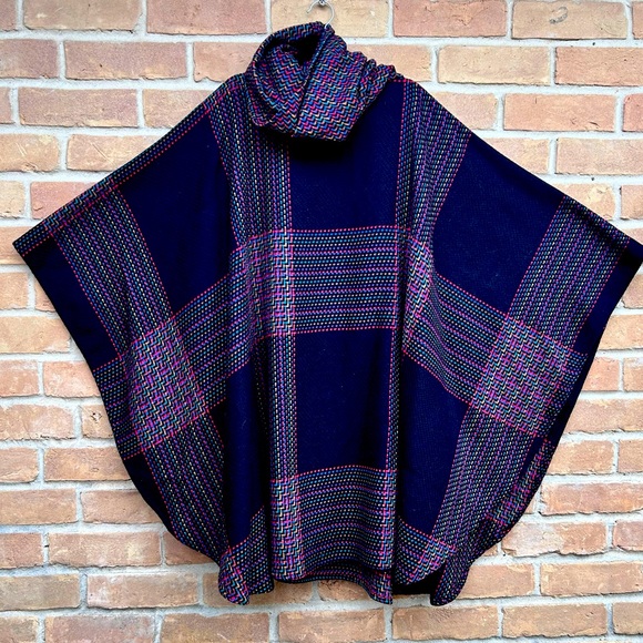 Vintage 1960s/70s Honey Recycled  Wool Turtleneck Oversized Poncho  Black - Picture 1 of 7